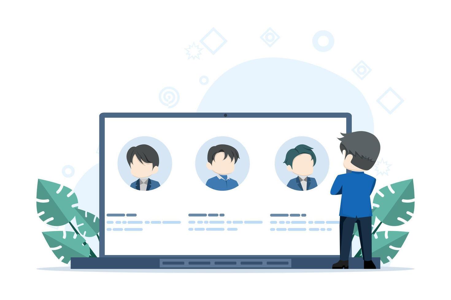 The recruitment concept is carried out online. online job search and human resources, new employee recruitment, creative human resources job search. flat illustration on white background. vector