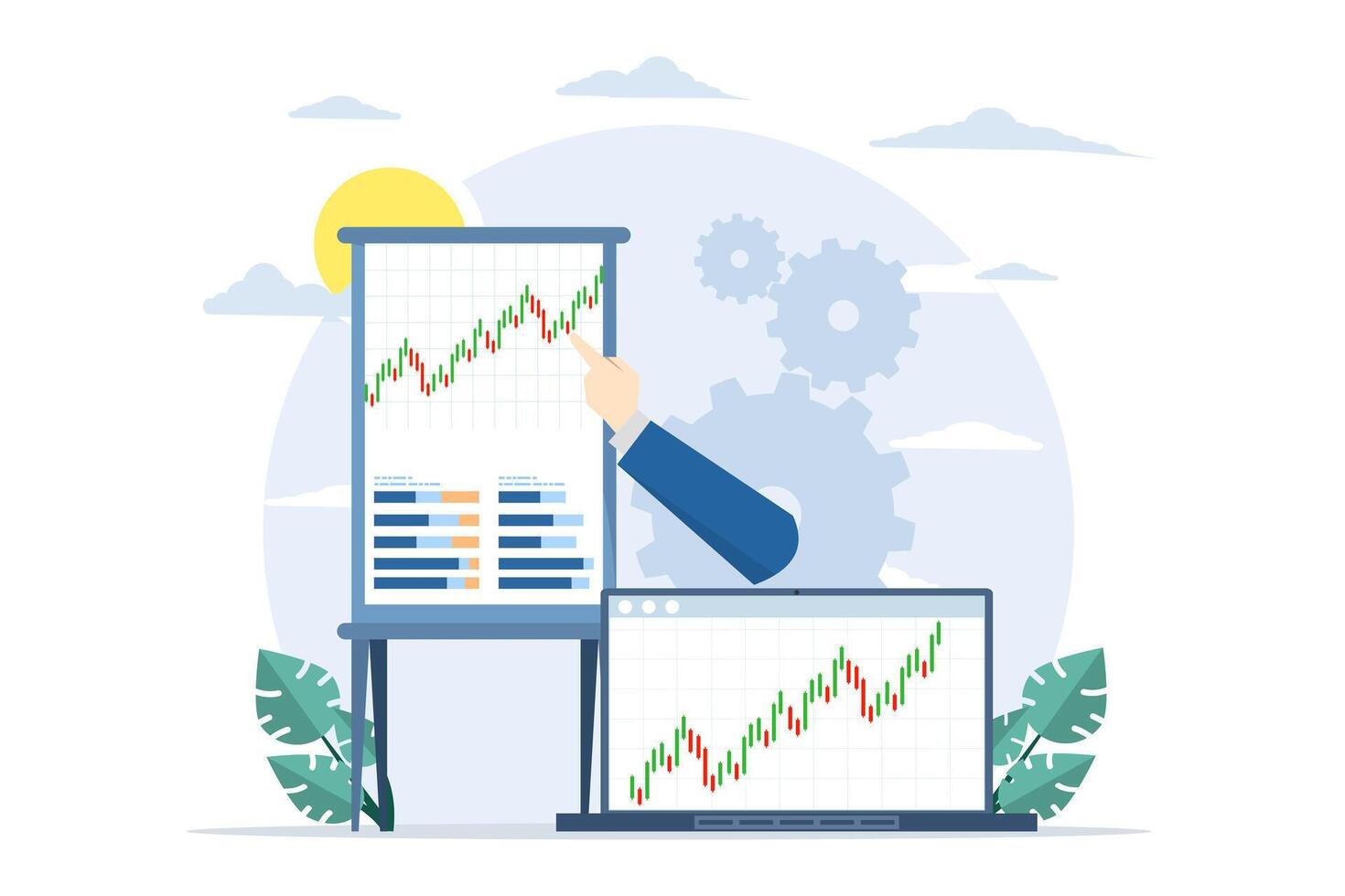forex or crypto currency trading or exchange concept. investment instruments. Flat illustration for premium template with landscape mode. vector