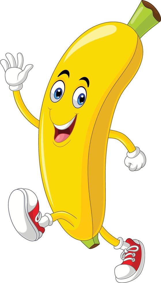 Cartoon banana running and waving hand vector