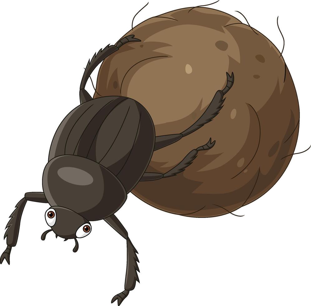Cartoon dung beetle with a big ball of poop vector