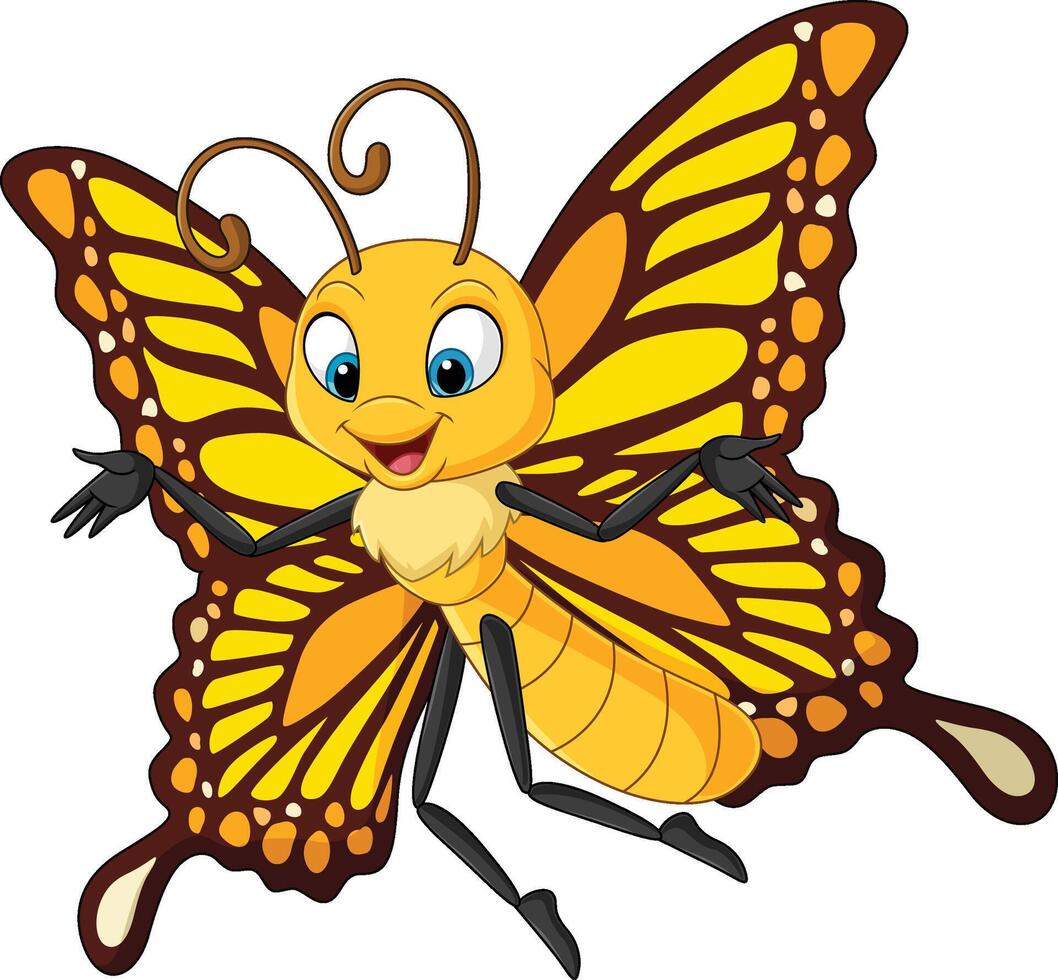 Cartoon funny butterfly flying on white background vector