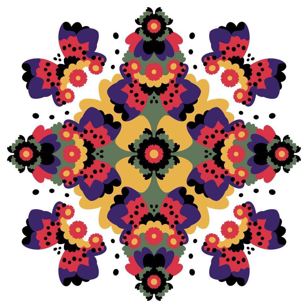 Pattern Mandala with hearts and flowers. Pretty colors. vector