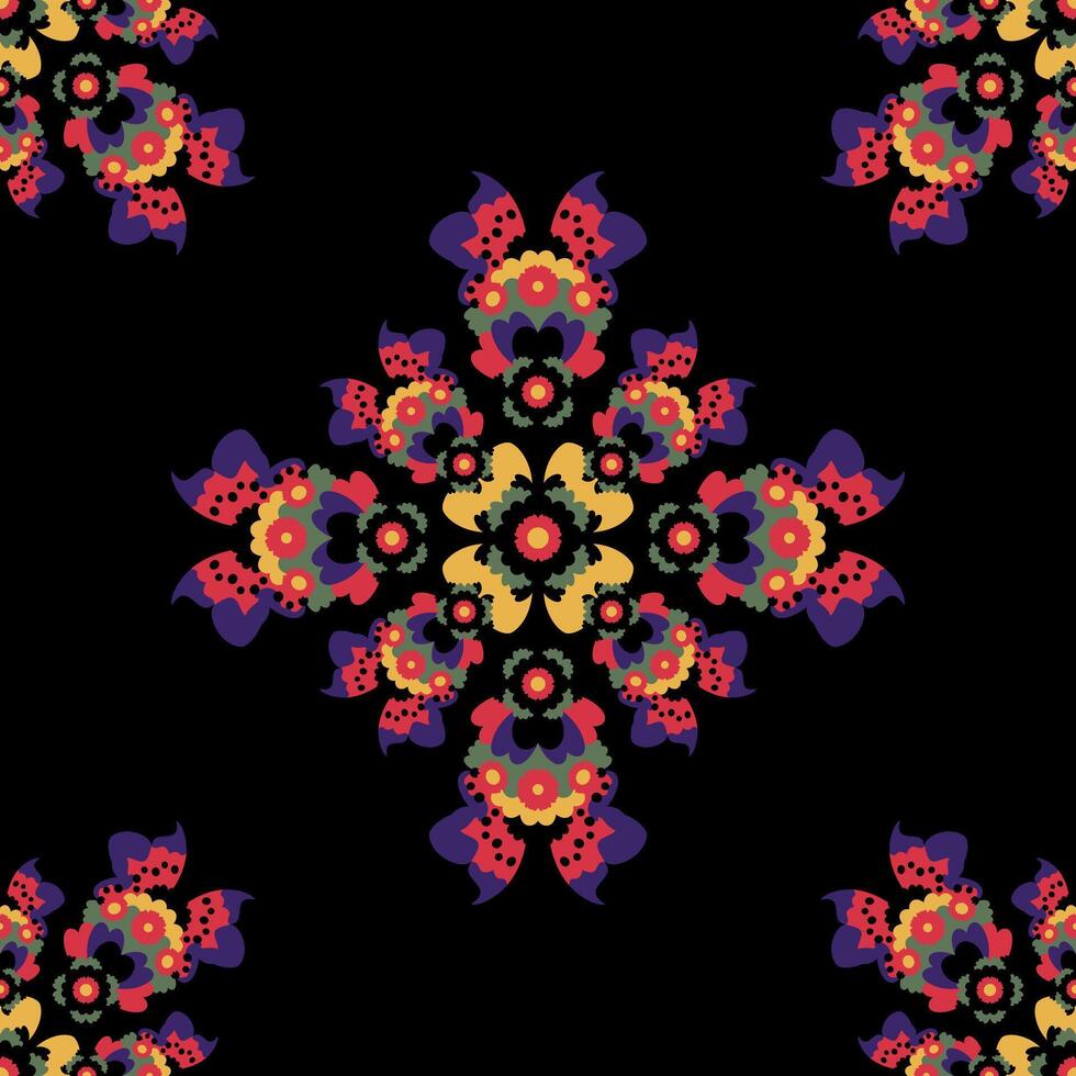 Seamless Pattern. Mandala with hearts and flowers. Pretty colors. vector