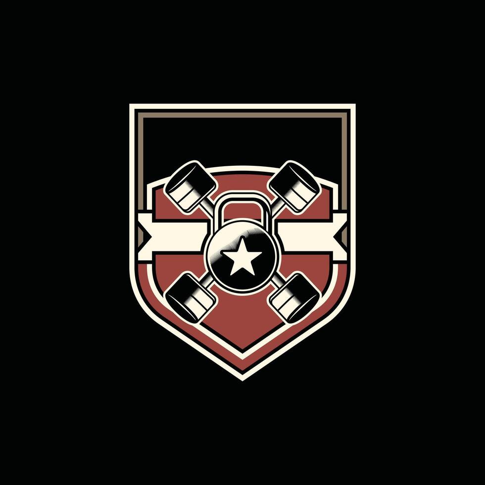 Gym Barbell Shield logo design template, logo for your company vector