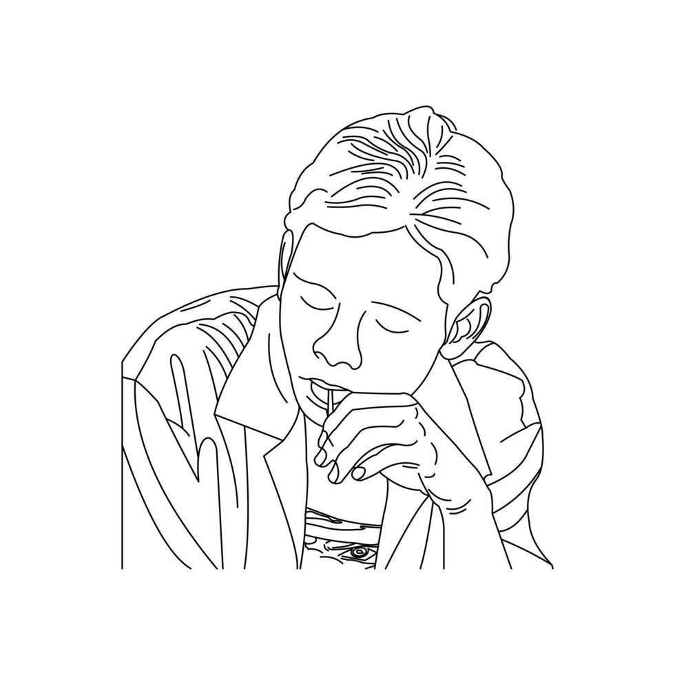 Boy Cool line art drawing illustration design, creative design template vector