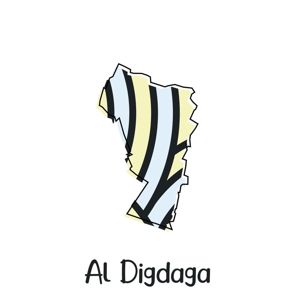Al digdaga Map City illustration design, Simplified map of Al digdaga region in UEA with Arabic word vector