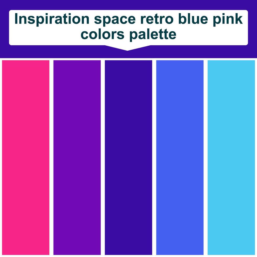 Inspiration space retro blue pink colors palette. 5 set color palette. Beautiful color palette vector