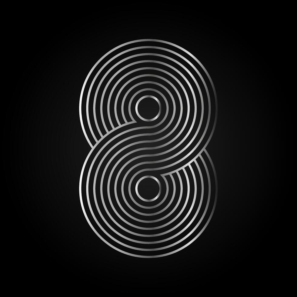 Infinity sign of two connected discs of metal wires. Eight infinite halftone symbol. illustration isolated on black background vector