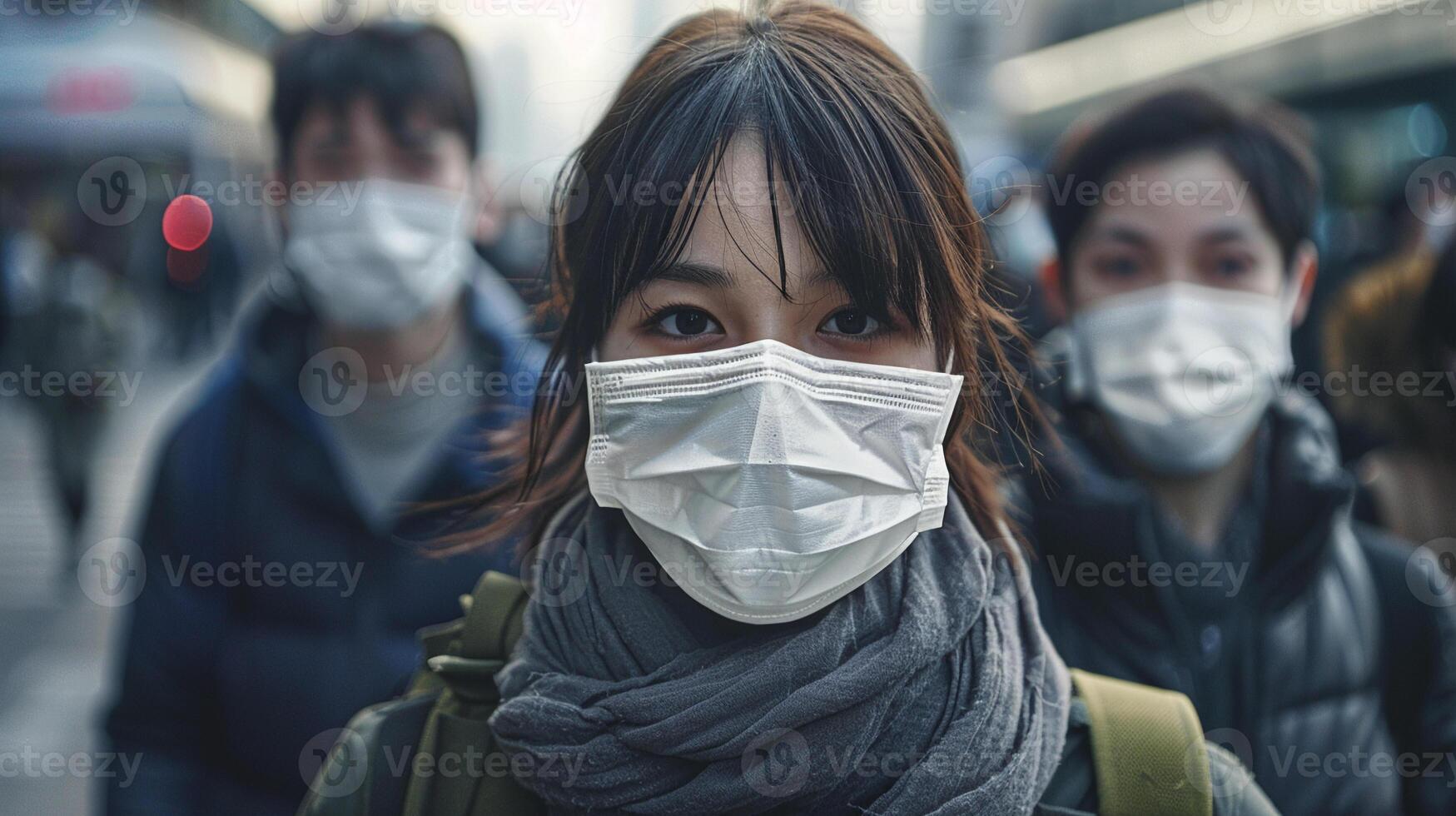 People wearing face masks to protect themselves from air pollution. photo
