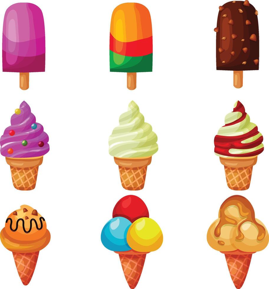 object set of isolated ice cream vector