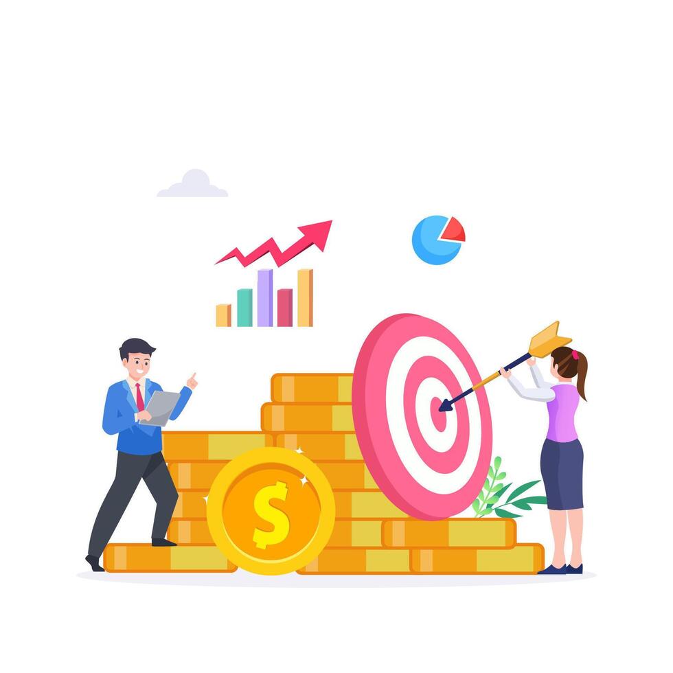 Financial target goal concept flat illustration, vector