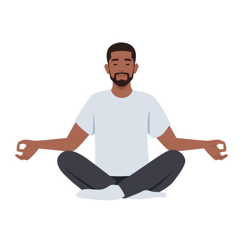 Man doing yoga. Yogi sitting in padmasana lotus pose. vector