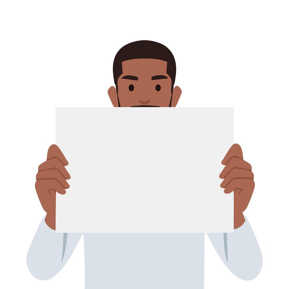 Angry man protests and holds a blank sign. vector