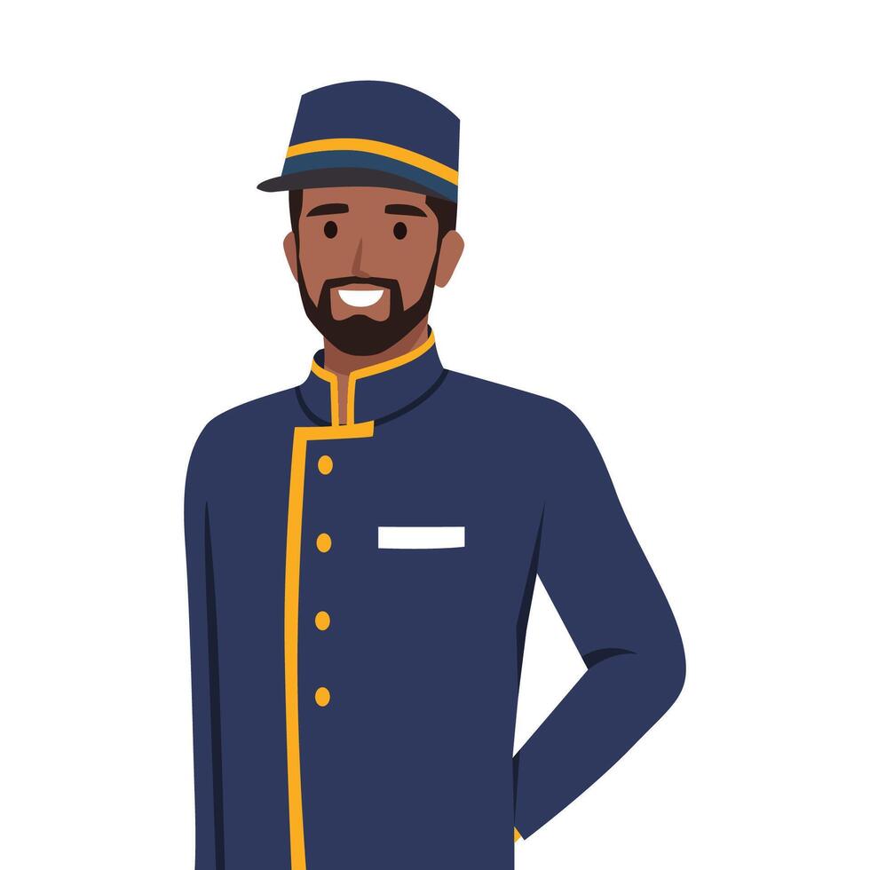 Young black male valet stand by parking. vector