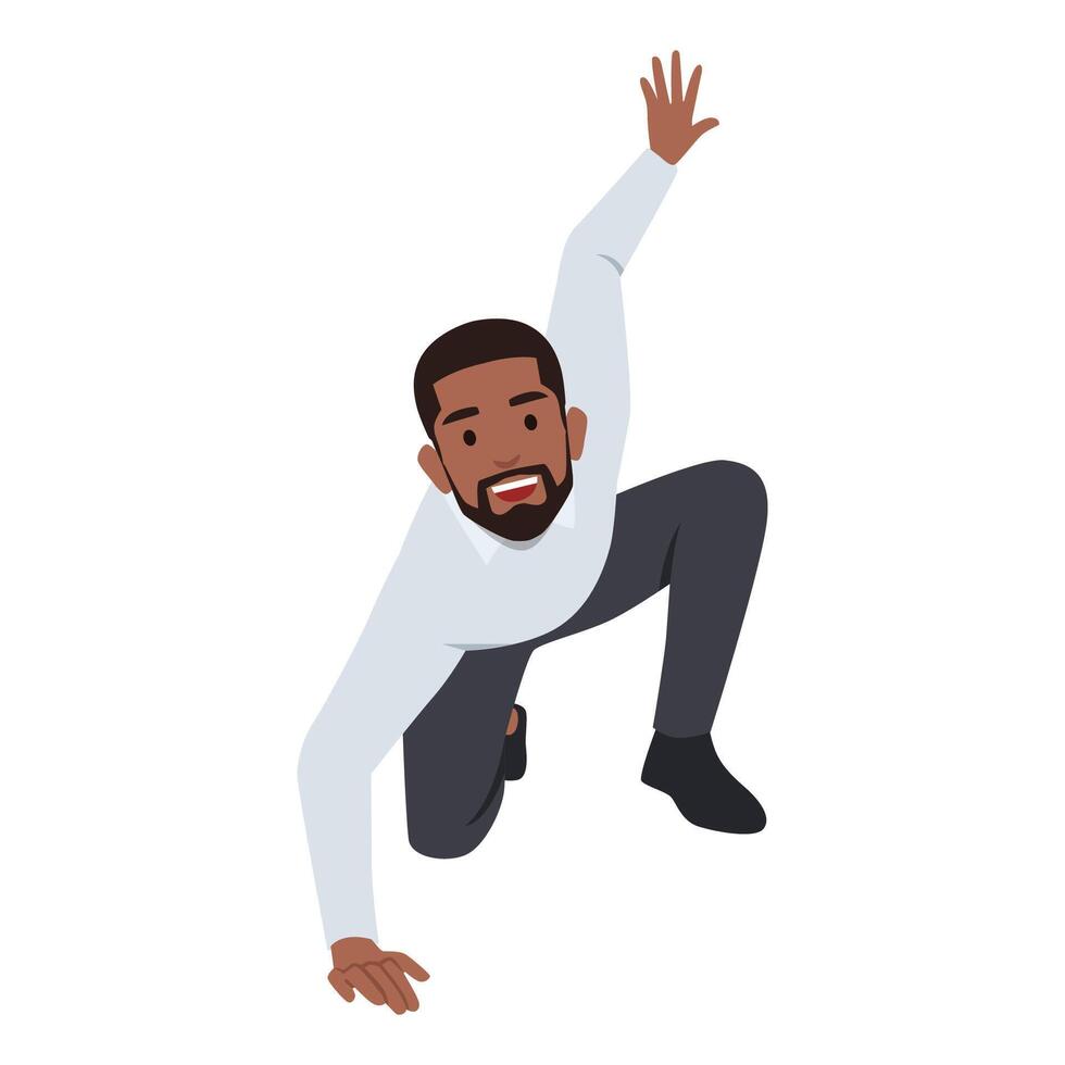 Landing pose of super businessman. vector