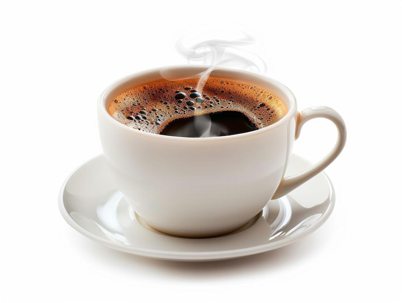 Single cup of coffee with steam isolated on white photo