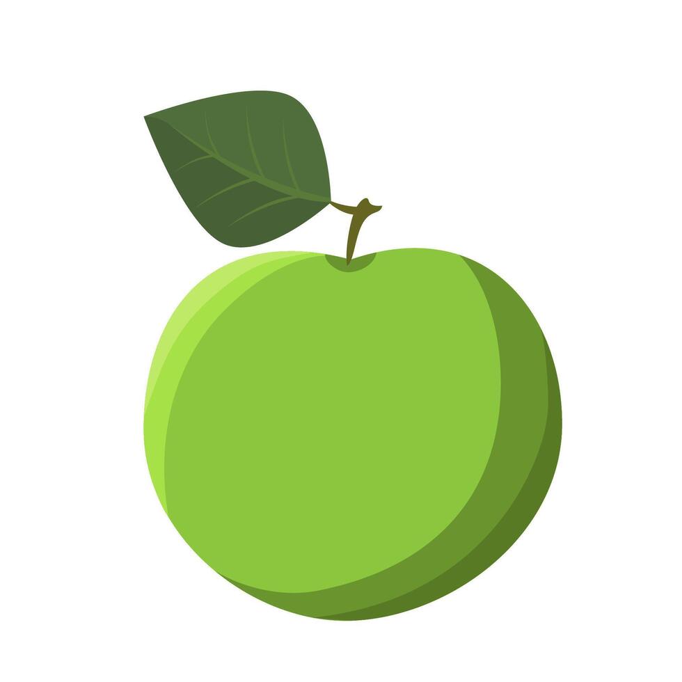 A green apple on a white background. Illustration in a flat style vector