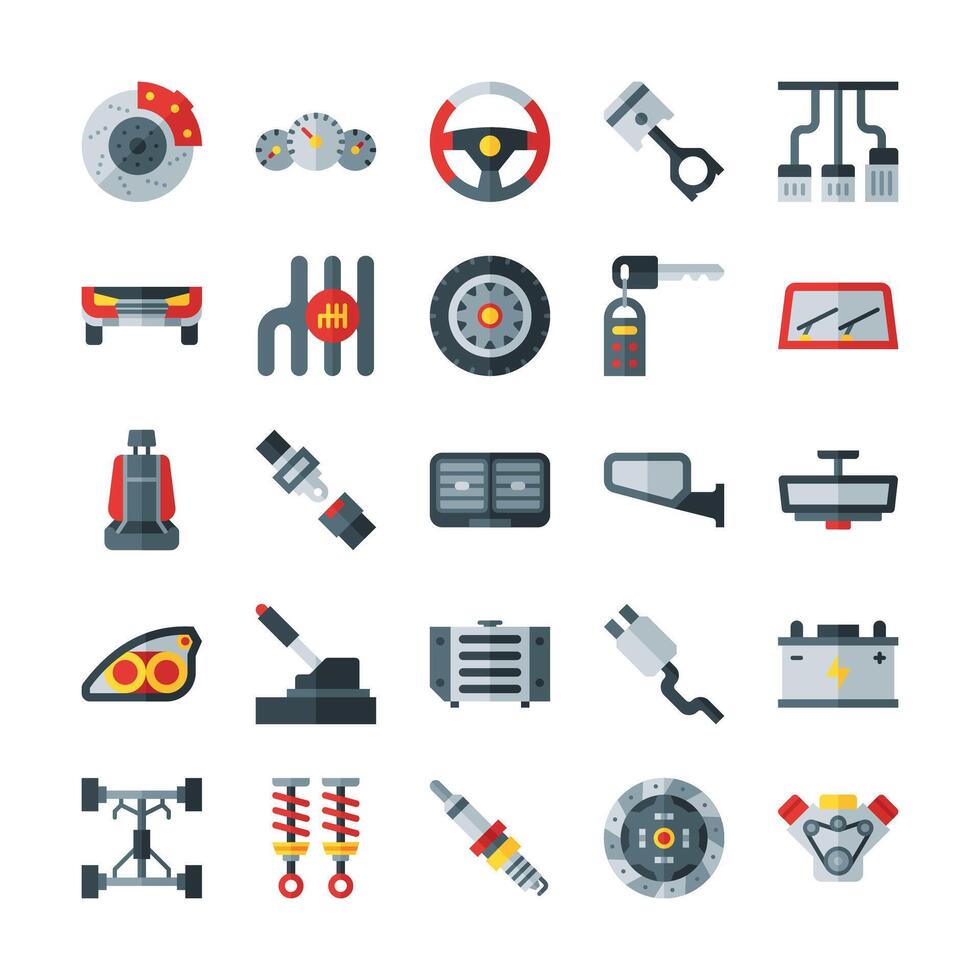 Car parts icon set in flat style vector