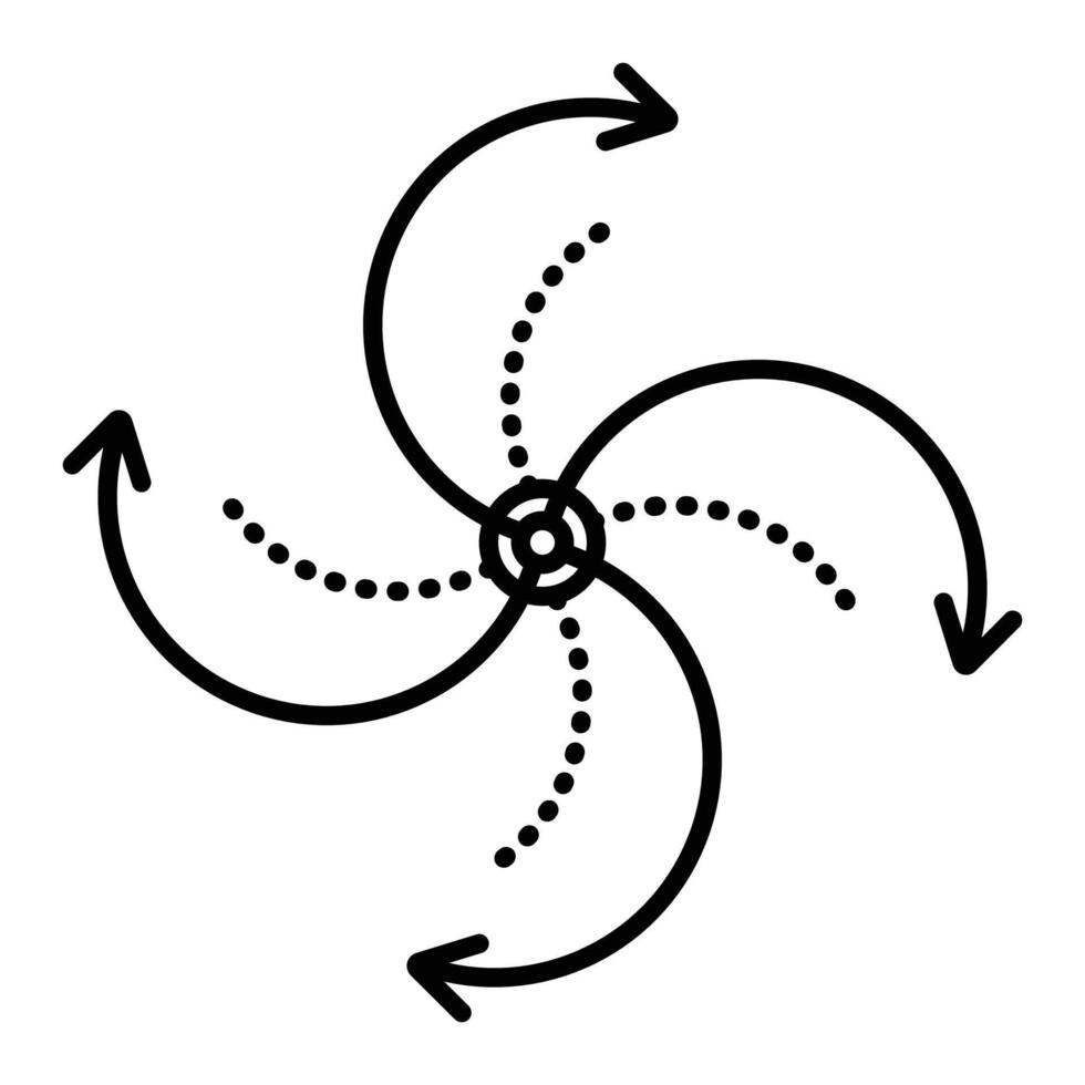 Recycling of products, cyclicality of events, natural phenomena, spiral with arrows. Black line icon. Outline monochrome sign, editable stroke, pixel perfect vector