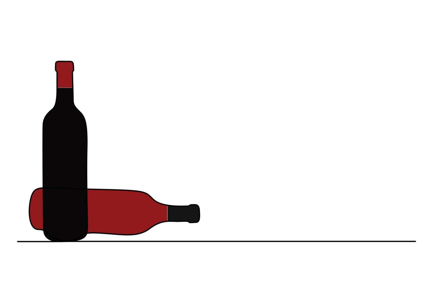 Wine glass and bottle one continuous line drawing pro illustration vector