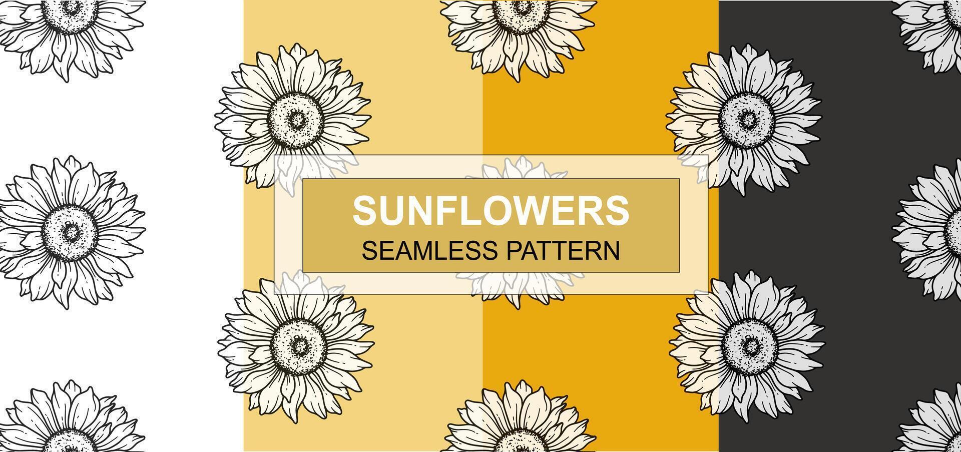 Sunflower Seamless Pattern. Floral Seamless Background. Line Art Flower Seamless Patterns with Greenery. Outline Seamless floral background. Line Drawing Floral Background vector