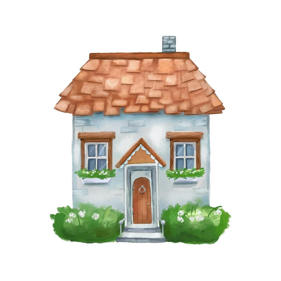 Hand drawn watercolor old and cozy house. Cute cottage isolated on white background vector
