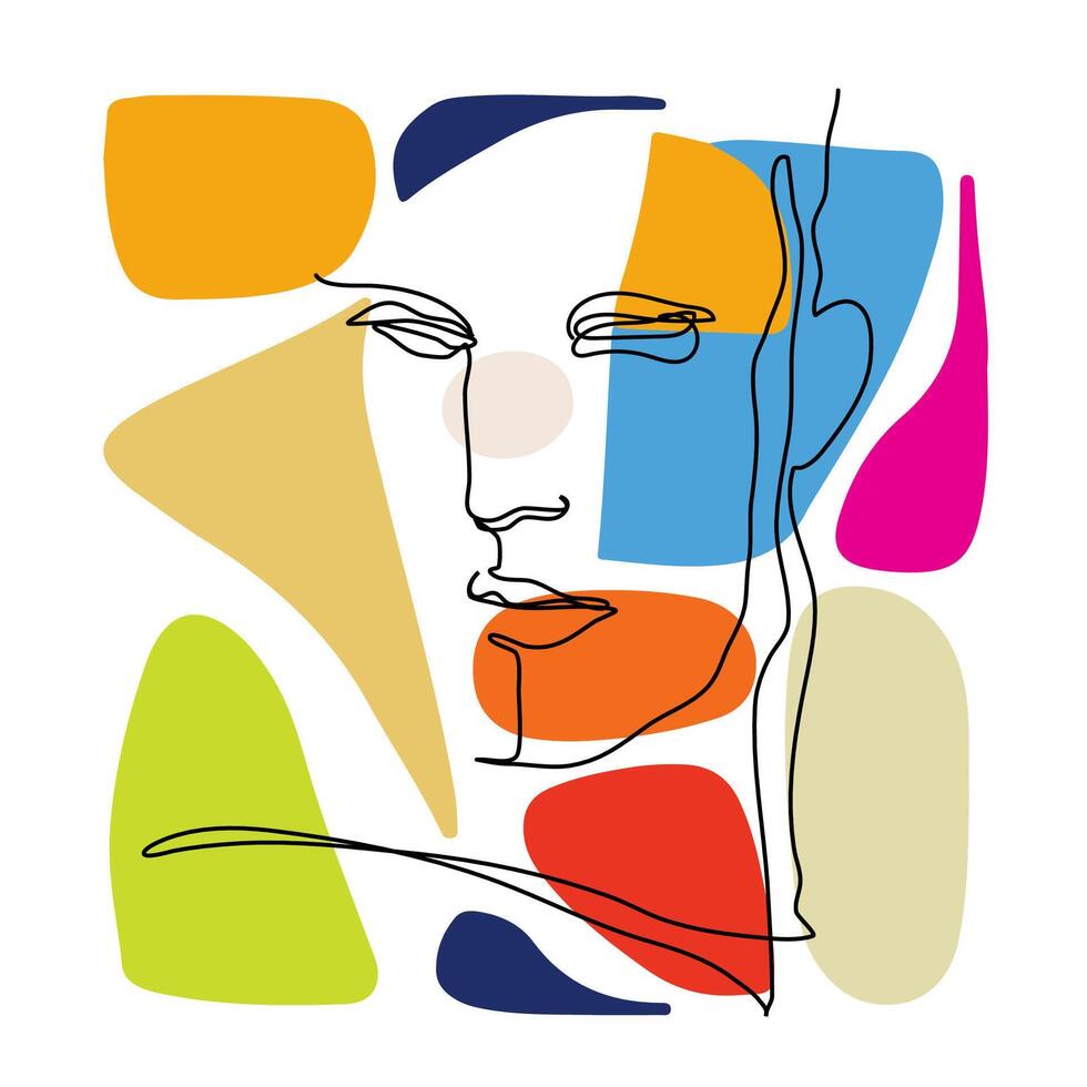 single black line man portrait black and multi color background vector