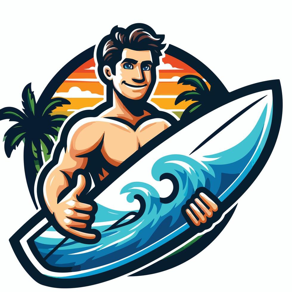 Summer surfing on the Beach Design vector