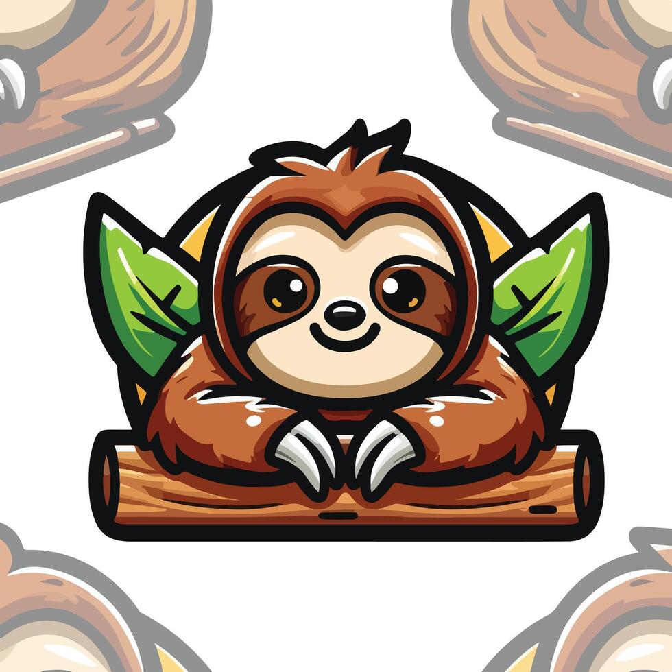Cute Sloth emblem logo cartoon vector