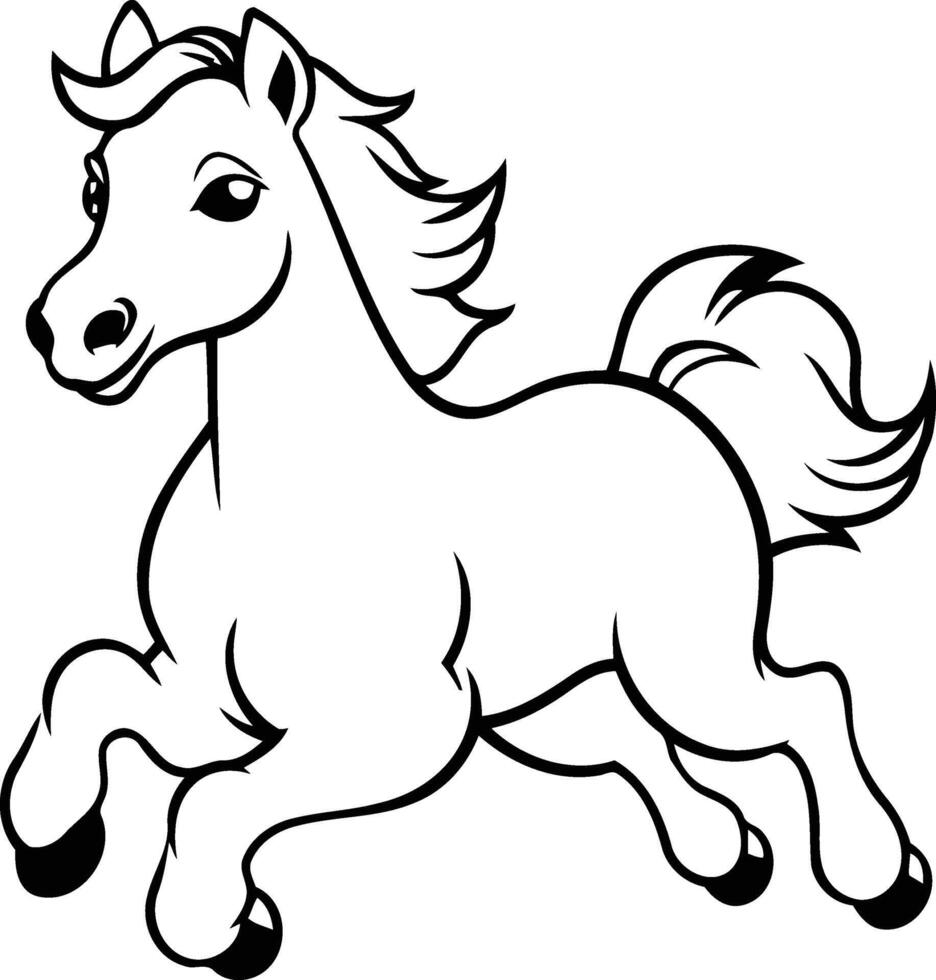 Illustration of a running white horse on a green grass background. vector