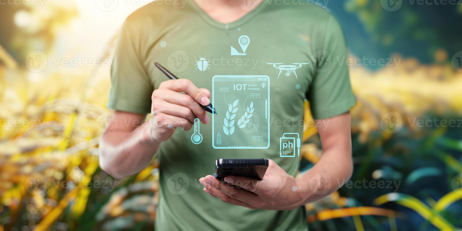 UI hologram agriculture and modern technology Farmer using smart farming technologies using AI photo