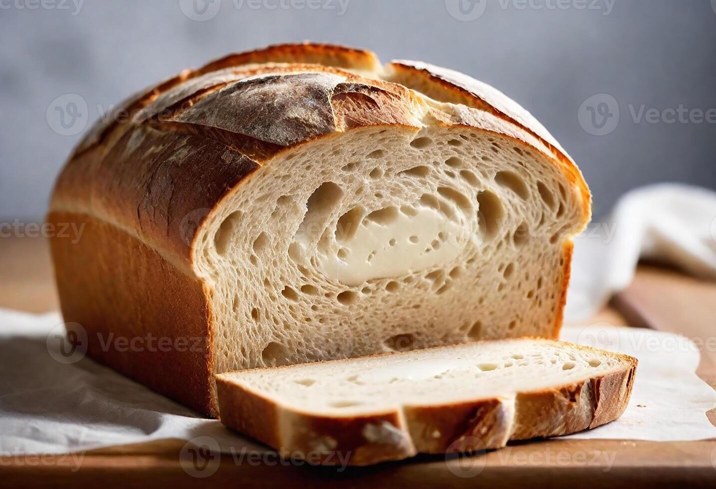 a loaf of bread sitting on a cloth photo