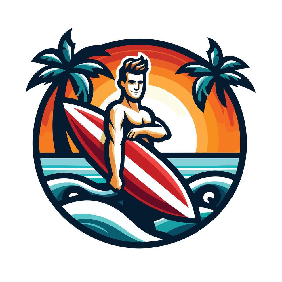Summer surfing on the Beach Design vector