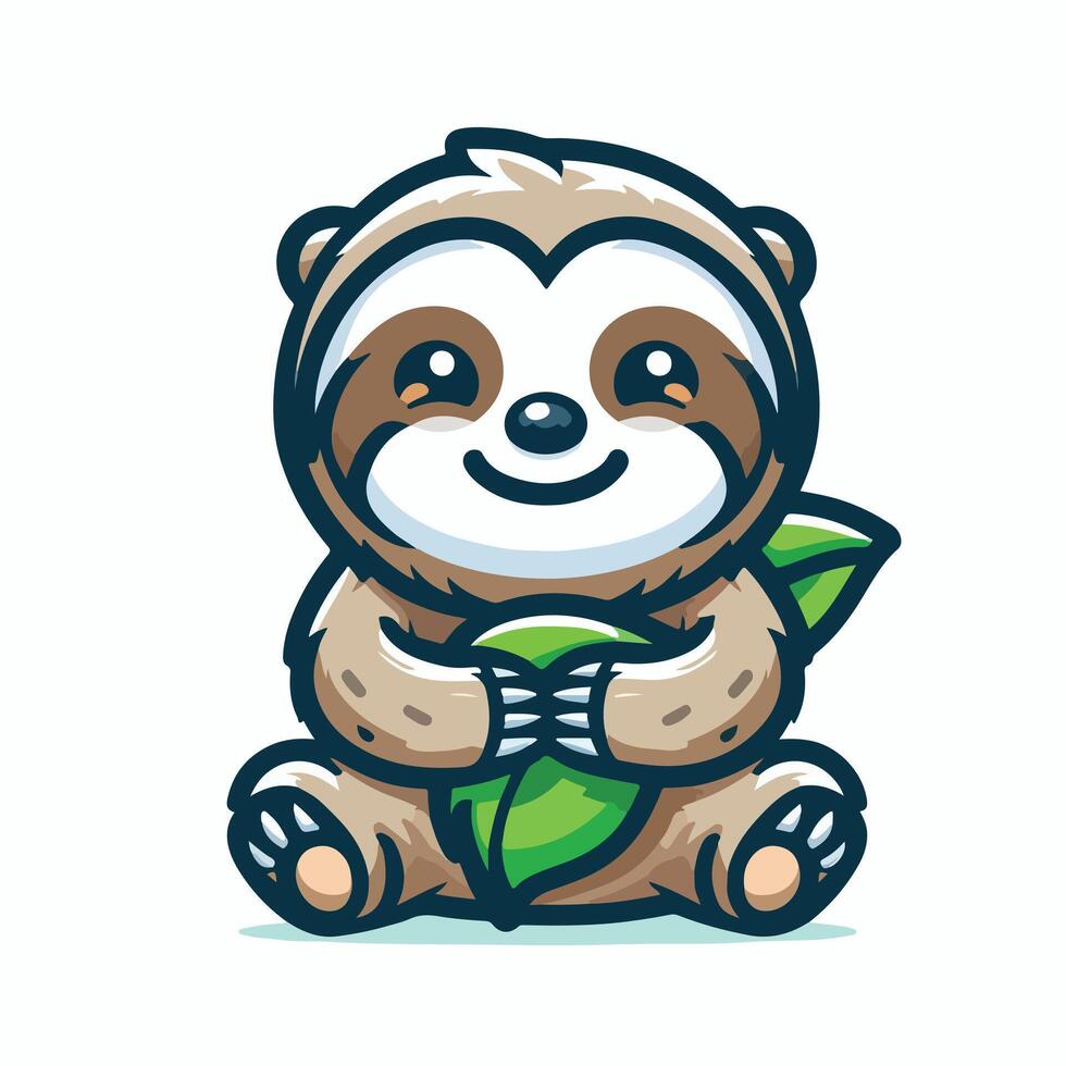 Cute Sloth emblem logo cartoon vector
