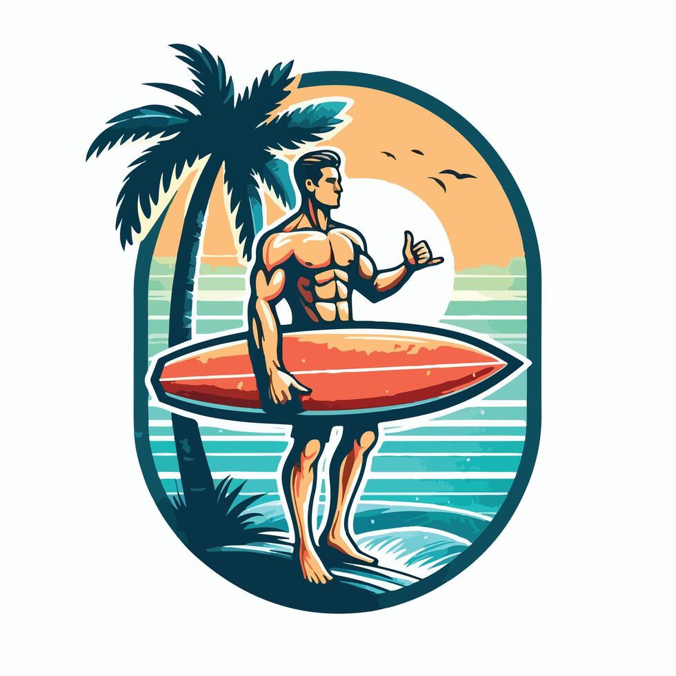 Summer surfing on the Beach Design vector