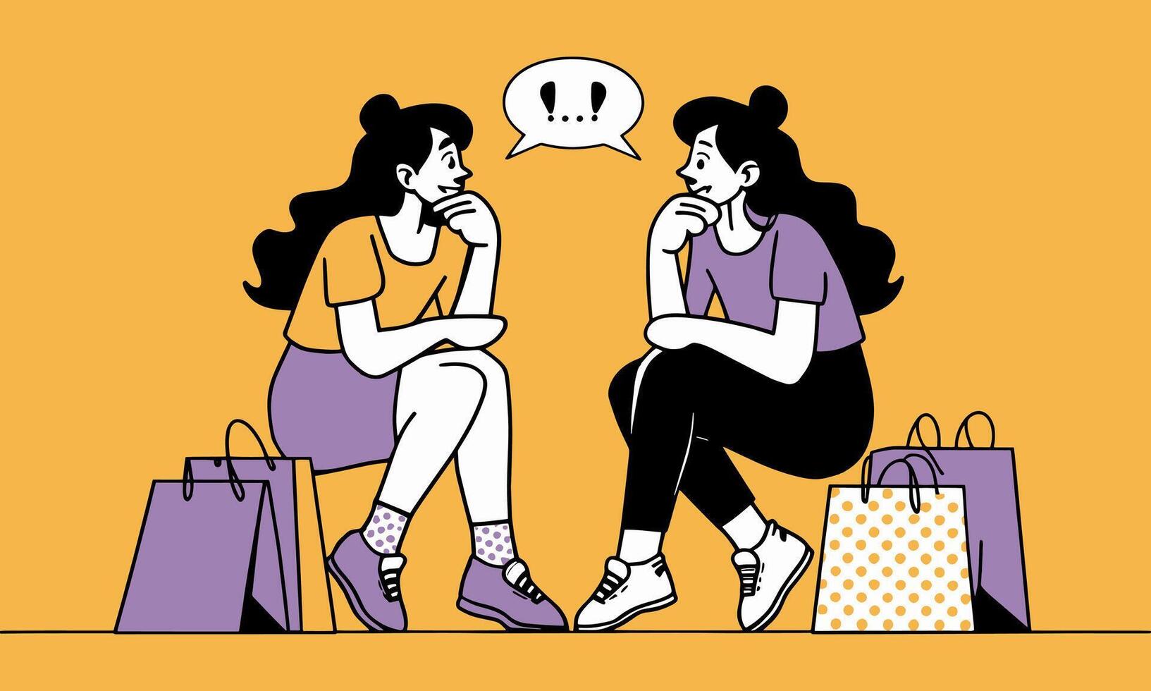 Two girl sitting with some shopping bags and gossiping. A clean and modern flat design illustration. vector