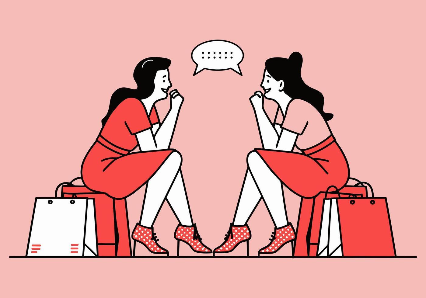 Two girls sitting with some shopping bags and gossiping. A clean and modern flat design illustration. vector