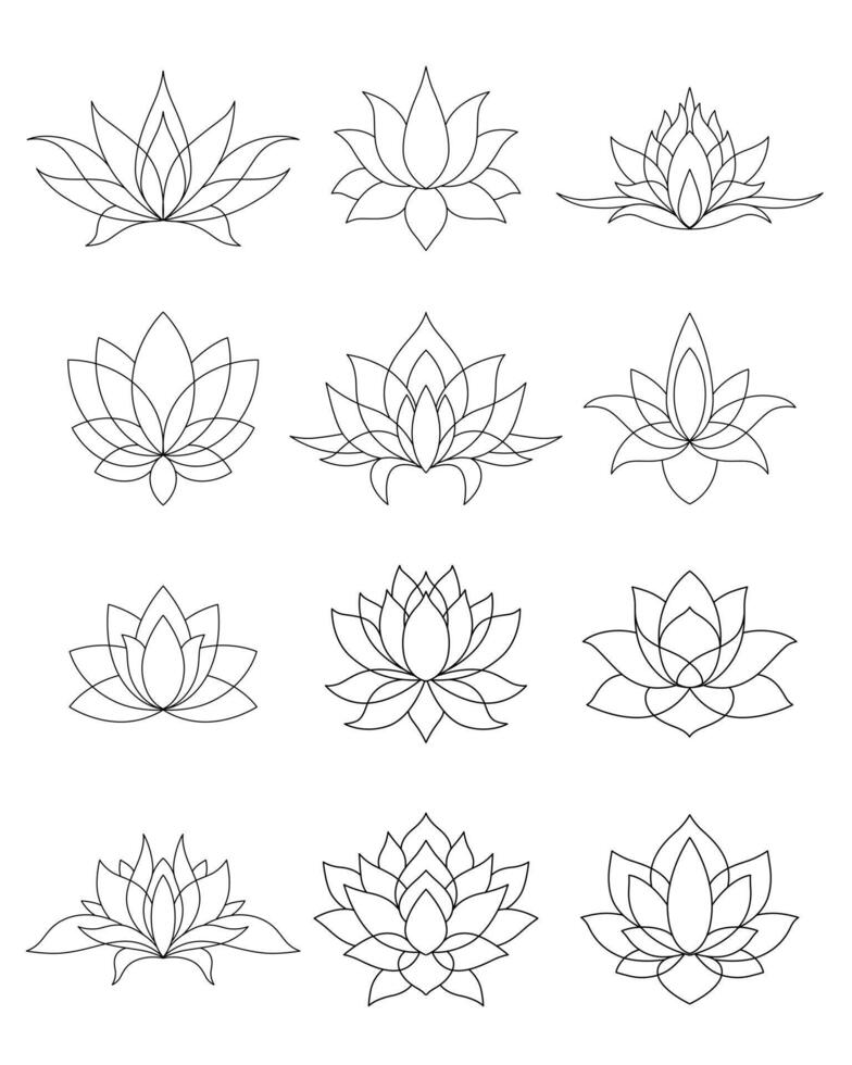 Set of lotus mehndi flower pattern for Henna drawing and tattoo. Decoration in oriental, Indian style. Doodle ornament collection. vector