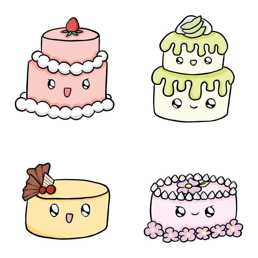 cute kawaii birthday cake illustration vector
