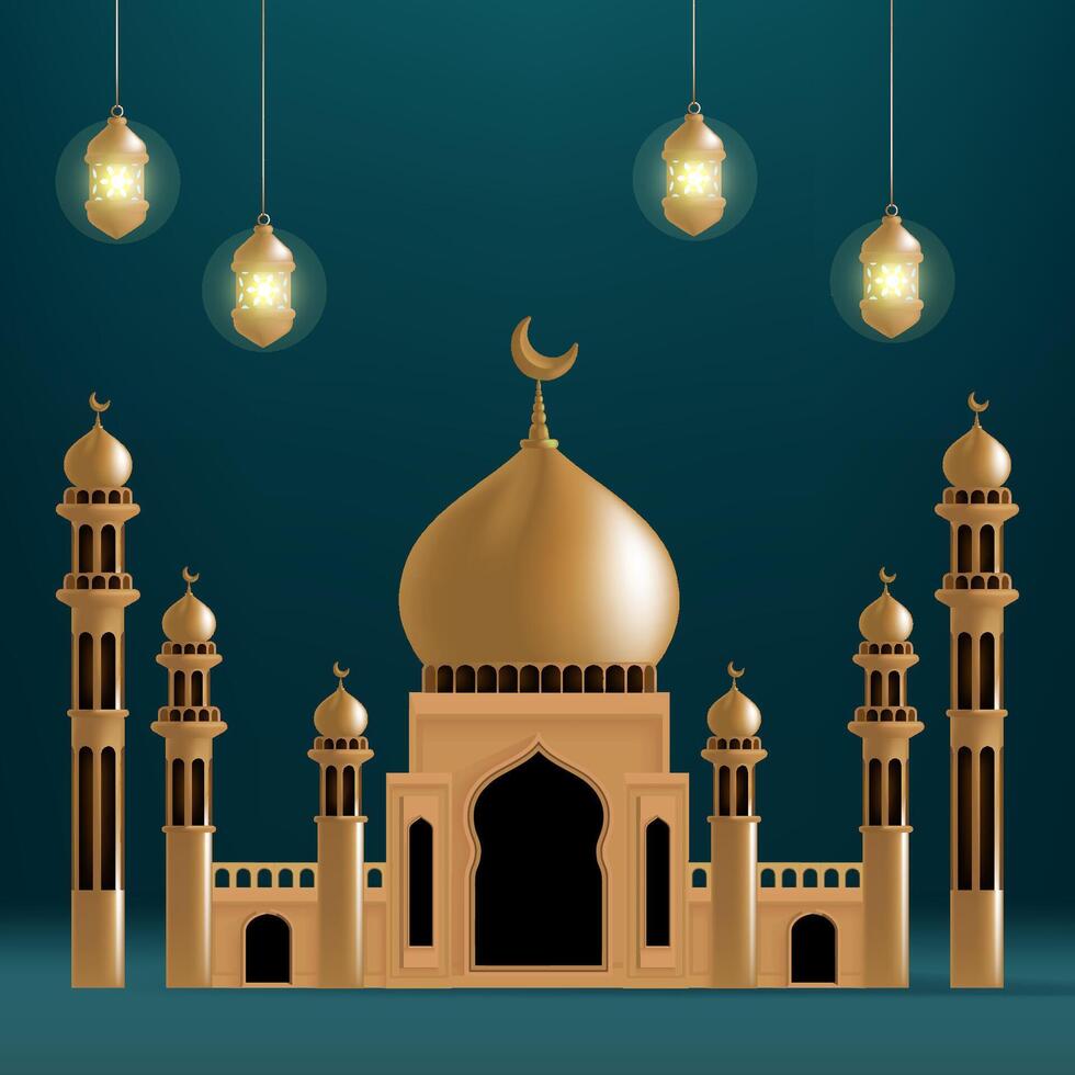 a picture of a mosque with a gold dome and a black background vector