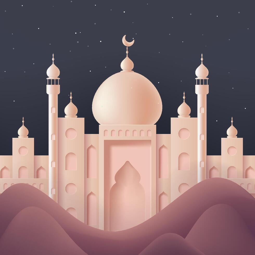 a picture of a mosque with a moon and a mosque in the background vector