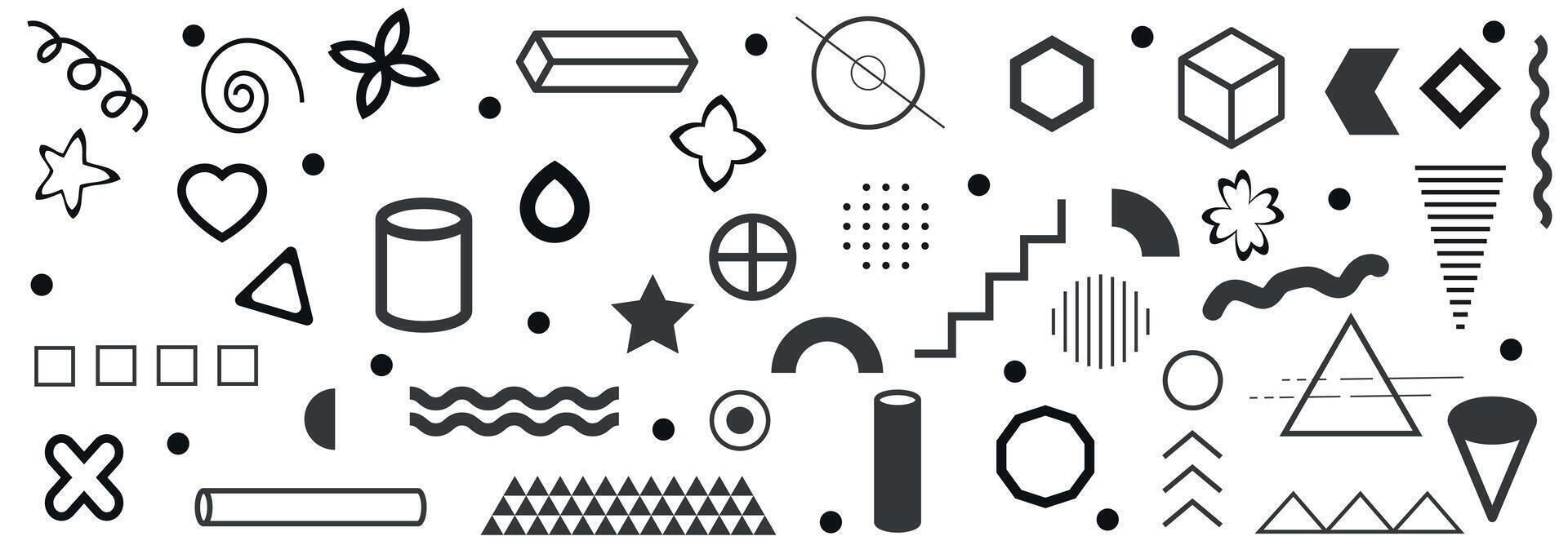 Memphis Geometric shapes. Monochrome retro elements for web, vintage, advertisement, commercial banner, poster, leaflet, billboard, sale. Collection trendy halftone geometric shapes. vector