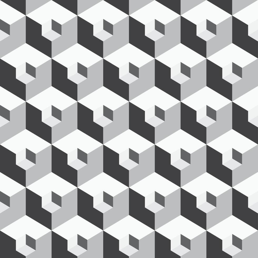 seamless geometric pattern. Monochrome cubes repeatable background. Decorative black and white 3d texture vector