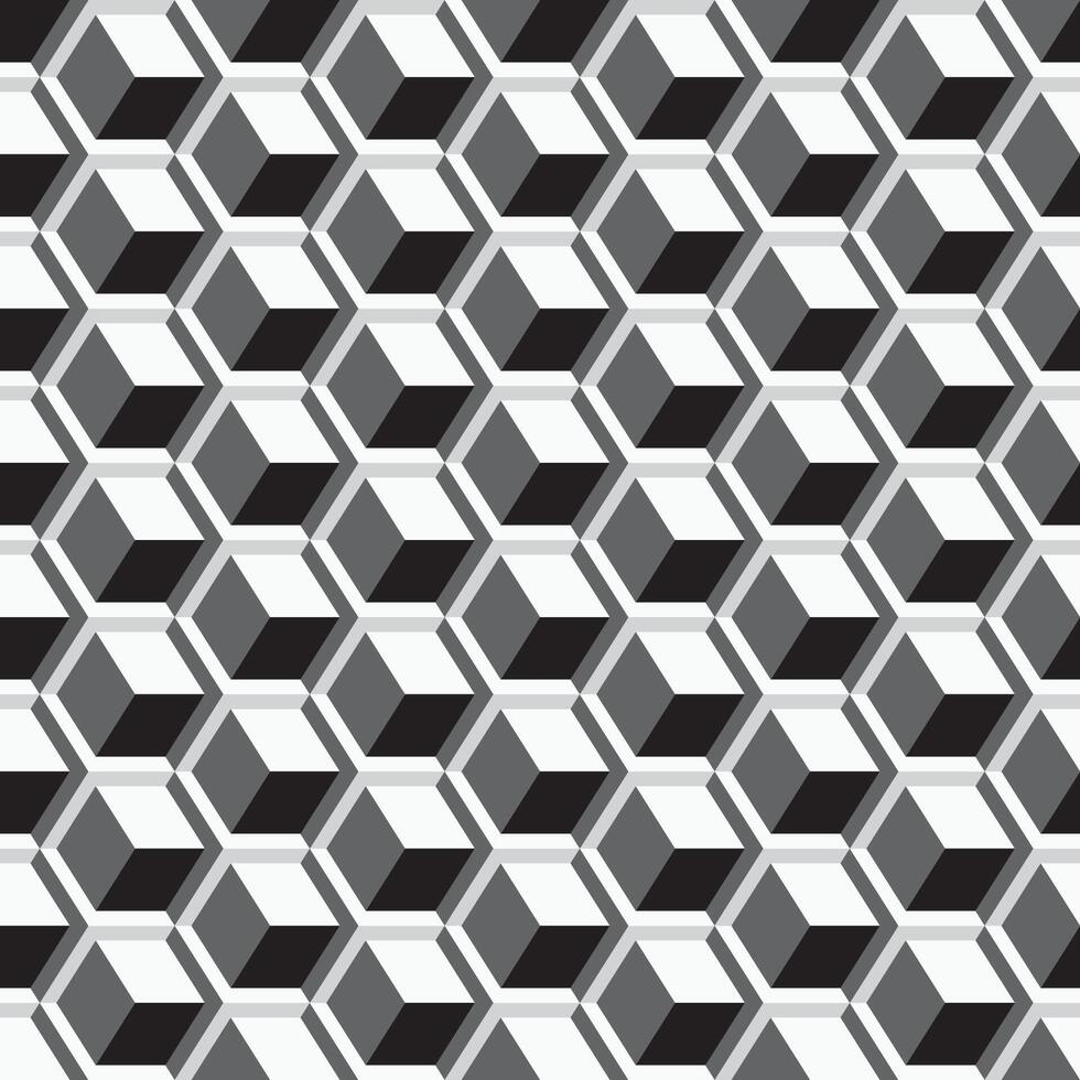 seamless geometric pattern. Monochrome cubes repeatable background. Decorative black and white 3d texture vector