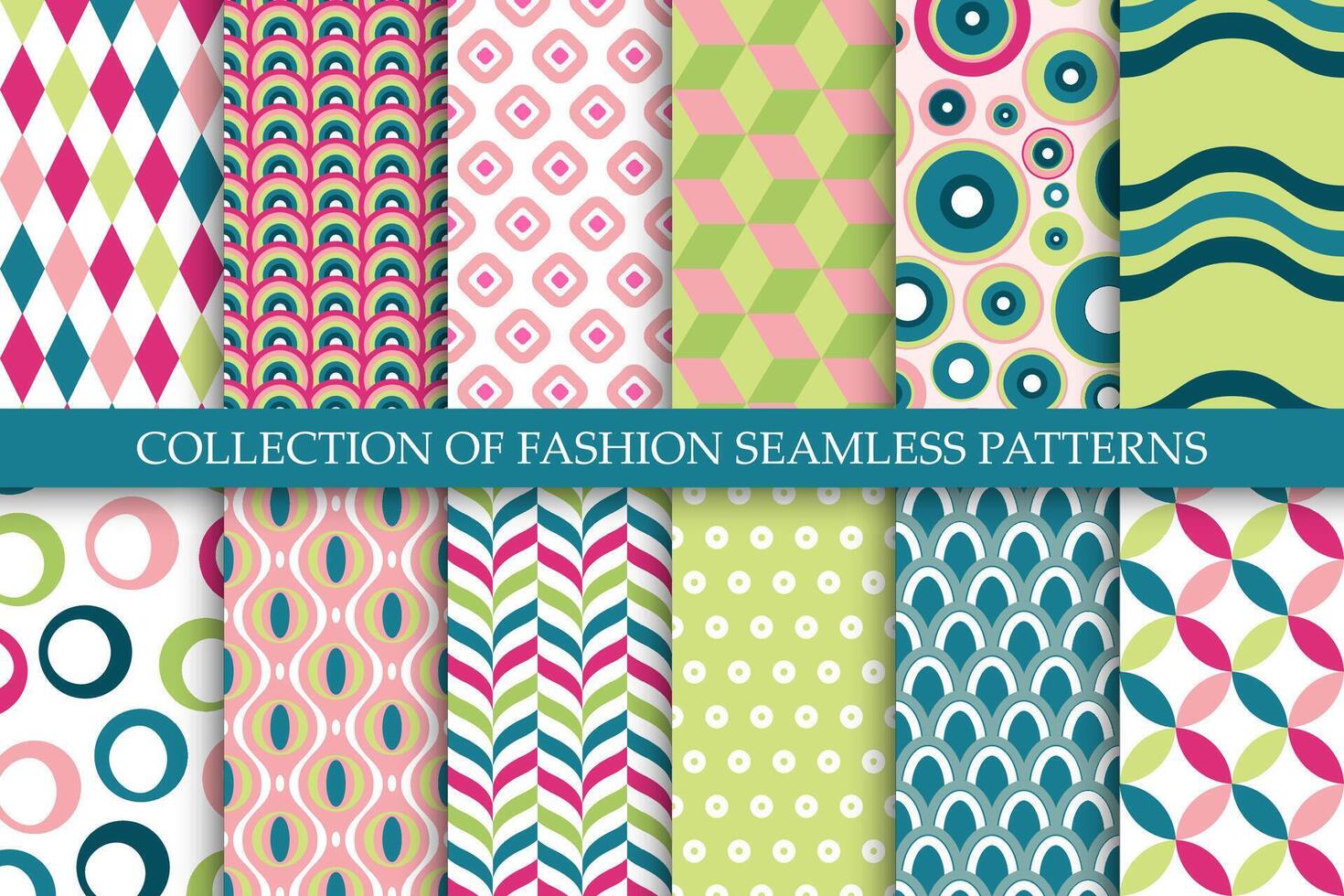 Collection of seamless colorful patterns. Trendy fashion bright backgrounds. Abstract unusual creative prints vector