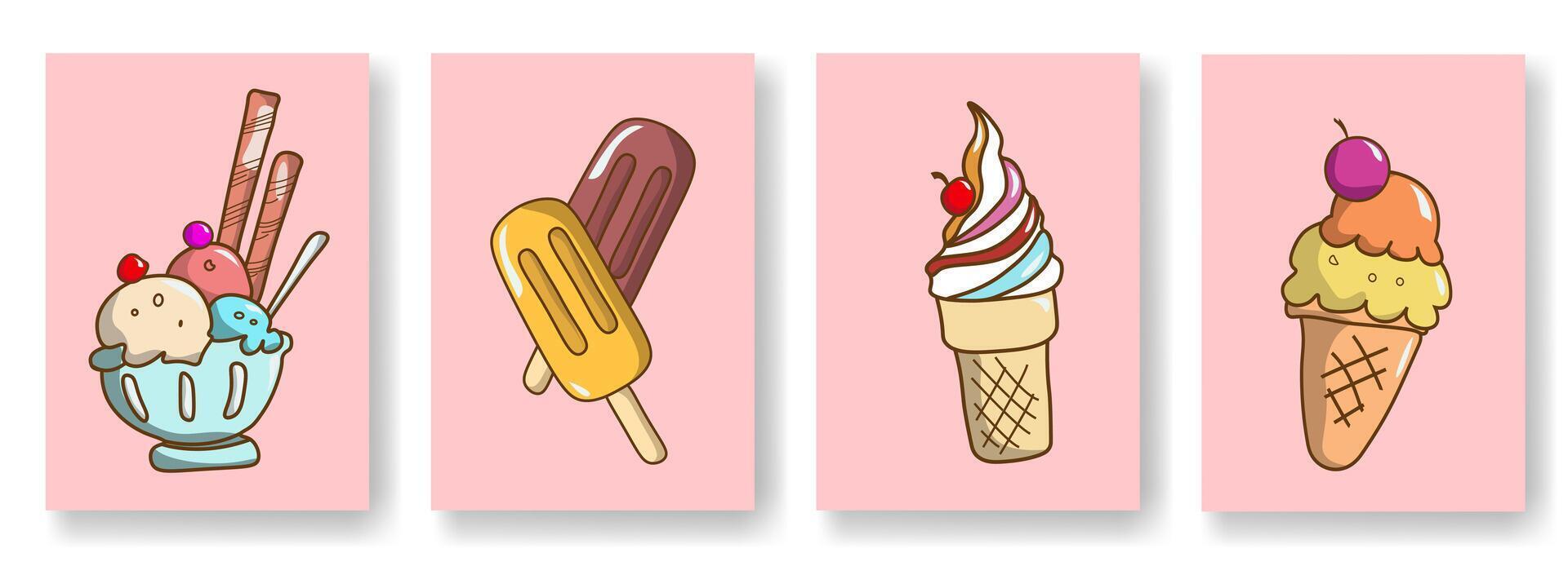 Bundling images with different types of ice cream. Celebrating ice