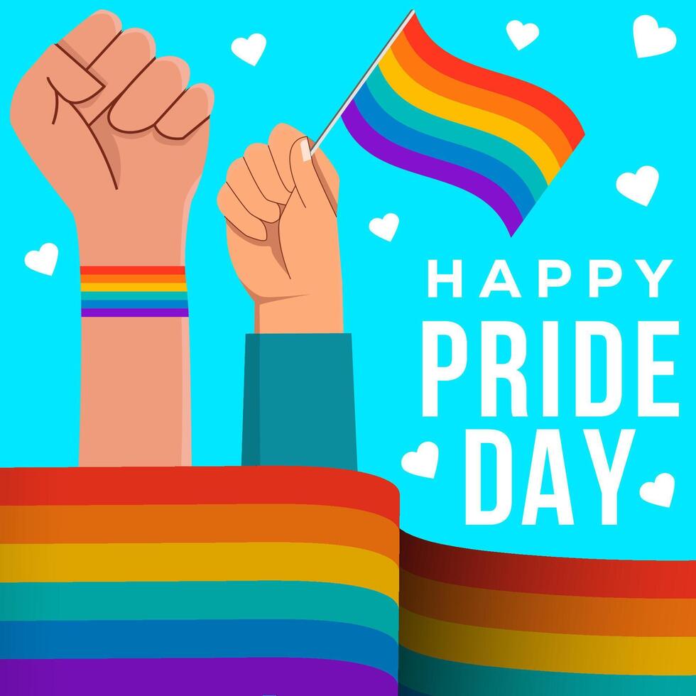 happy pride day design with hands illustration holding flag vector