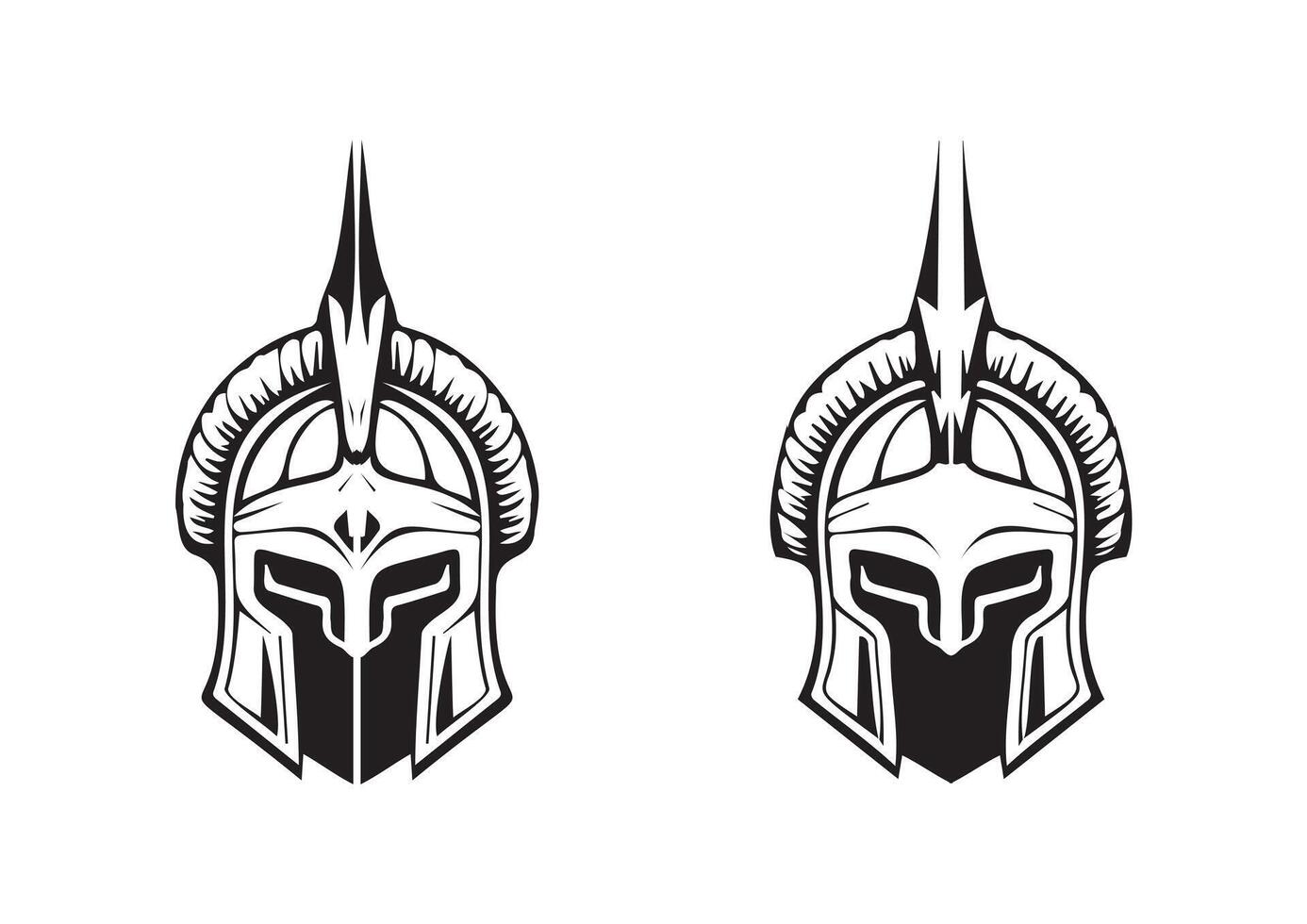 Set of Two Intricate Helmets with Horns and Spikes, Emanating a 