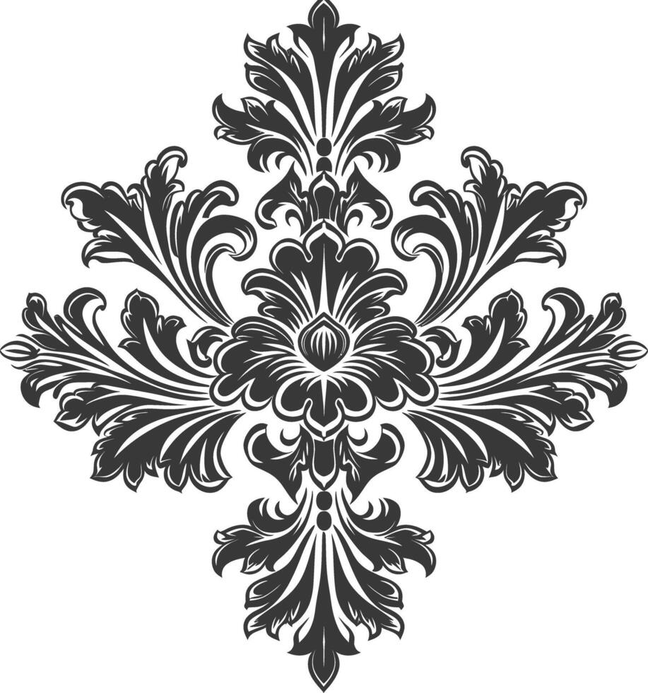 Silhouette Baroque ornament with filigree floral element black color only vector