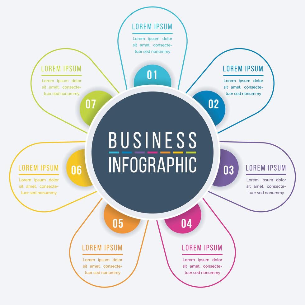 Infographic design 7 steps, objects, elements or options business information template vector